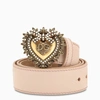 Dolce & Gabbana Devotion Logo Heart Buckle Leather Belt In Pink