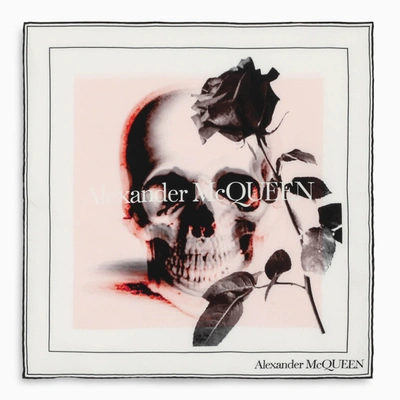Alexander Mcqueen White Skull Print Scarf In Multicolor