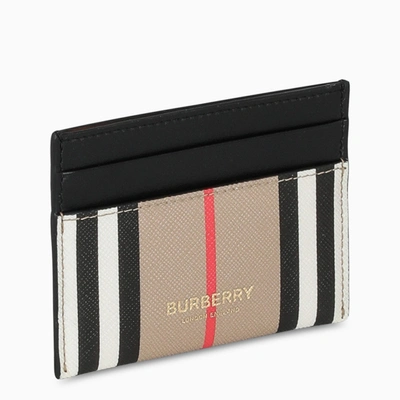 Burberry Beige/black Credit Card Holder With Striped Pattern