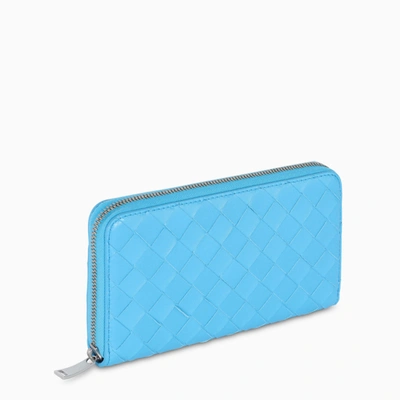 Bottega Veneta Light-blue Intrecciato Zip-around Wallet In Light Blue