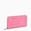 BOTTEGA VENETA PINK INTRECCIATO ZIP-AROUND WALLET,608051VCPP2-H-BV-5632