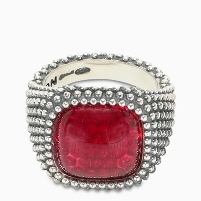 Nove25 Red Stone Square Chevalier Ring