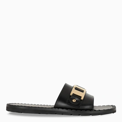 Prada Black And Gold Sliders