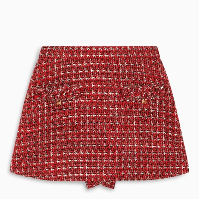 Valentino Red Embroidered Sensation Lurex Tweed Skirt