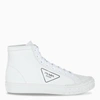 PRADA MEN'S WHITE HIGH-TOP CASSETTA WEEL SNEAKERS,2TG158000A21-H-PRADA-F0009