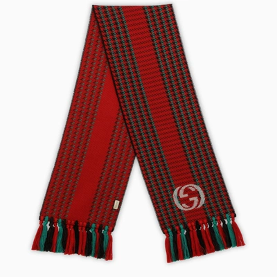 Gucci Houndstooth Scarf With Interlocking G In Green