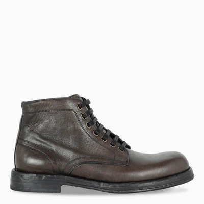 Dolce & Gabbana Black Leather Ankle Boots In Brown