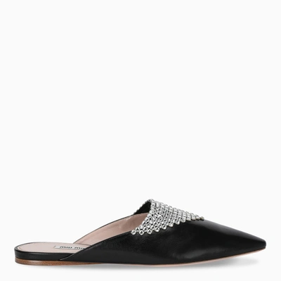 Miu Miu Rhinestone Mesh Flat Mules In Black