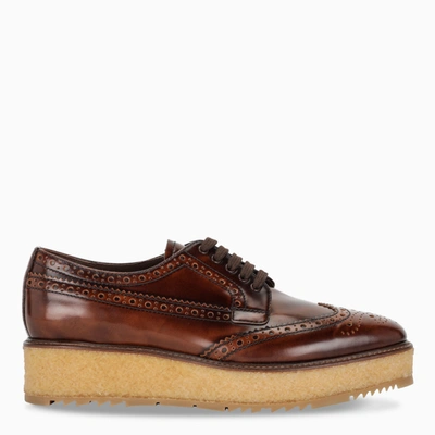 Prada Lace-up Derby With Brogue In Brown