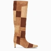 Staud Wally Patchwork Suede Knee-high Boots In Brown