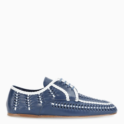 Prada Blue And White Leather Laced Shoes