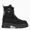 Prada Monolith Leather And Re-nylon Boots With Pouch In Black