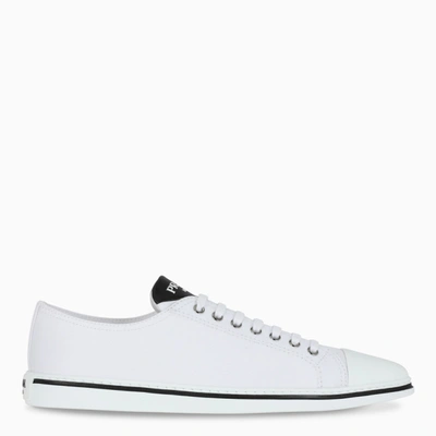 Prada Pointed Toe Cotton Canvas Trainers In Weiss