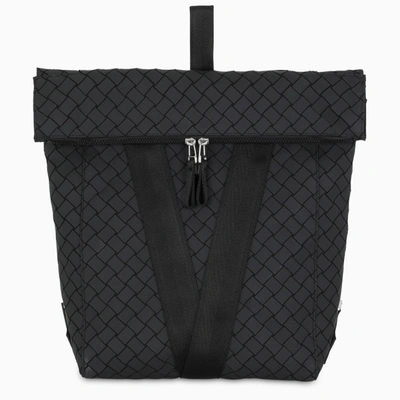 Bottega Veneta V Logo Rubberized Leather Backpack In Black