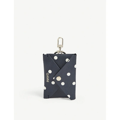 Ganni Leopard-print Envelope Pouch Leather Key Chain In Sky Captain