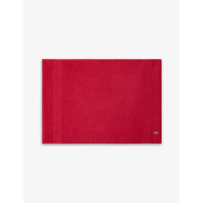 Lacoste Le Croco Logo-embroidered Organic Cotton Bath Mat 70cm X 50cm In Rouge