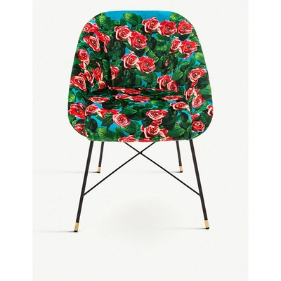 Seletti Wears Toiletpaper Rose-print Velvet Chair 50cm X 60cm