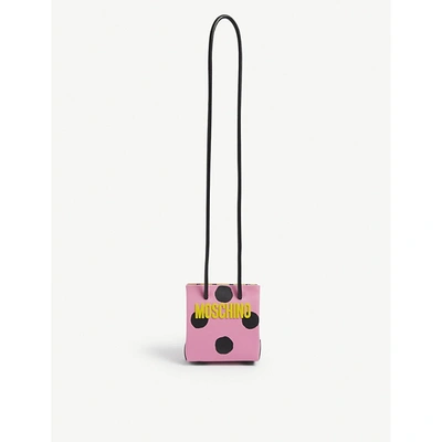 Moschino Logo-print Micro Leather Cross-body Bag In Pink Yellow