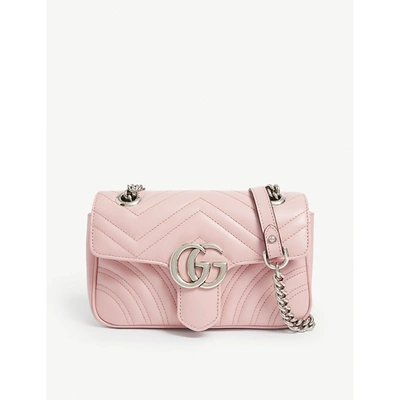 Gucci Womens Wild Rose Gg Marmont Mini Leather Shoulder Bag