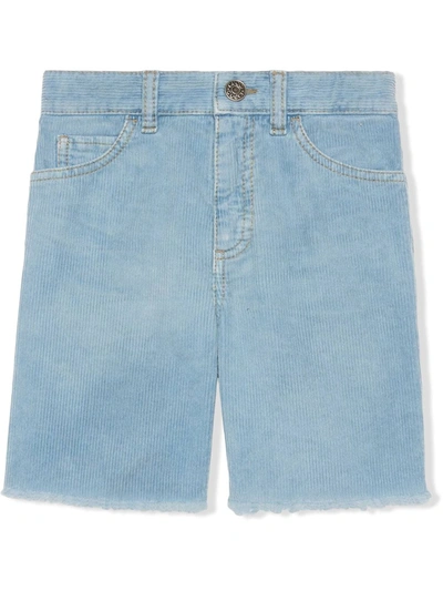 Gucci Kids' Corduroy Raw-edge Shorts In Blue