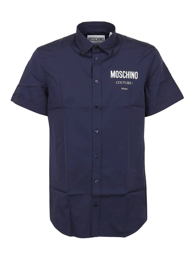 Moschino Short Sleeved Cotton Shirt In Blue In Dark Blue