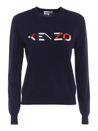 Kenzo Embroidered Logo Crew Neck Jumper In Blue,orange,white