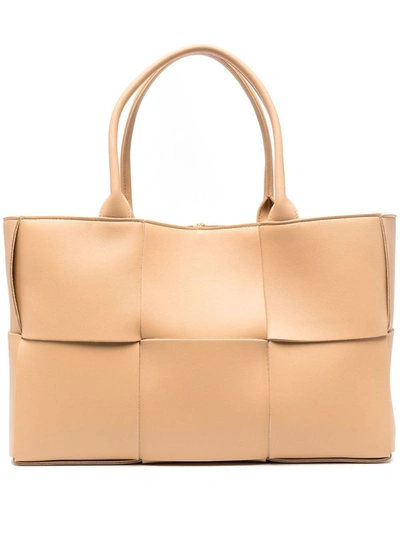 Bottega Veneta Almond Gold Arco Small Intrecciato Leather Tote Bag 1 Size In Brown