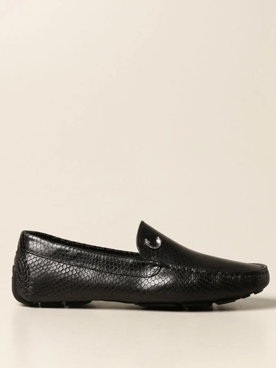 Just Cavalli Moccasin In Leather With Reptile Print In Black