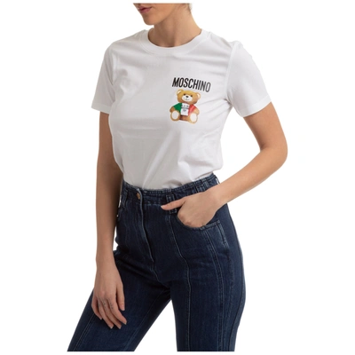 Moschino Women's T-shirt Short Sleeve Crew Neck Round Teddy Bear In Bianco
