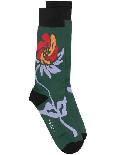 Marni Floral-detail Ankle Socks In Green