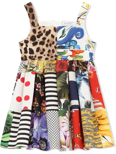 Dolce & Gabbana Kids' Short Poplin Patchwork Dress In Variante Abbinata