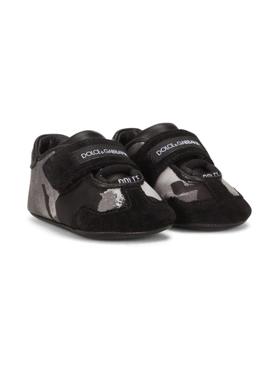 Dolce & Gabbana Babies' Calfskin Ns1 Trainers With Camouflage Inserts In Black