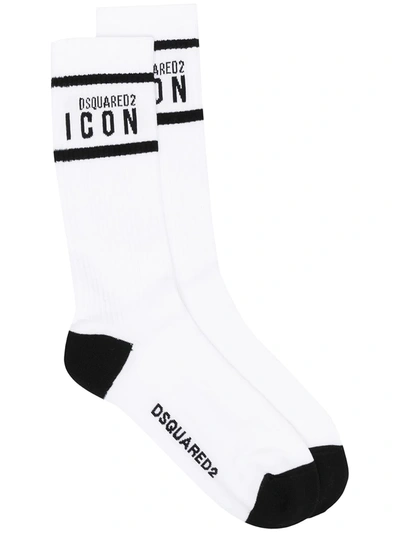 Dsquared2 Logo-detail Intarsia-knit Socks In White