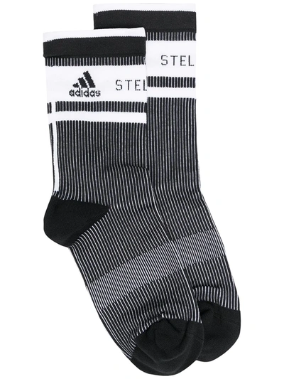 Adidas By Stella Mccartney Logo Striped Socks In Black