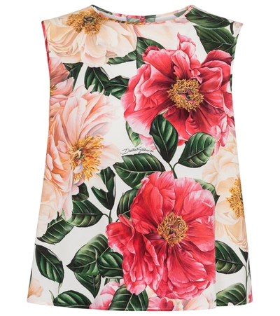Dolce & Gabbana Floral Print Stretch Cady Swing Top In Pink