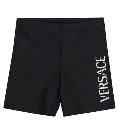 Versace Kids' Logo高科技面料短裤 In Nero+bianco