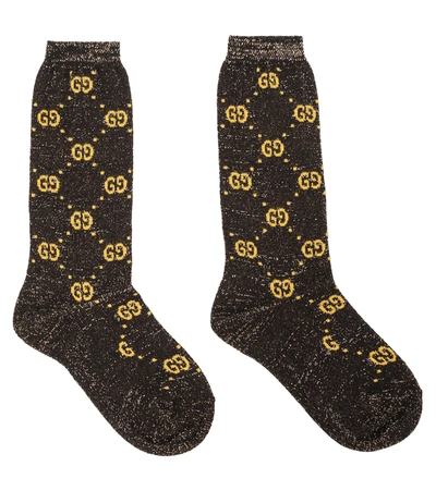 Gucci Kids' Gg Lamé Cotton-blend Socks In Black