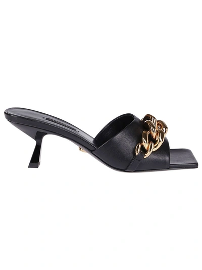 Versace Black Chain Mid-heel Mule Sandals