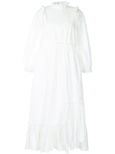 Biyan Ruffle Shoulder Dress In White