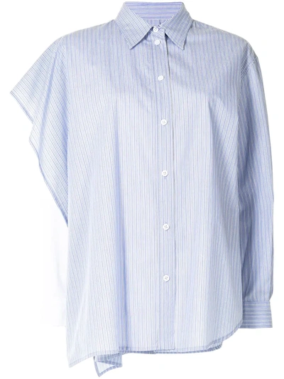 Pushbutton Draped Asymmetric Shirt In Blue