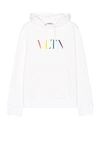 Valentino Vltn Multicolor Print Cotton Hoodie In White