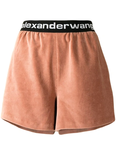 Alexander Wang Logo-waistband Corduroy Shorts In Red