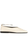 Jil Sander Cream Whipstitched Leather Flats In White