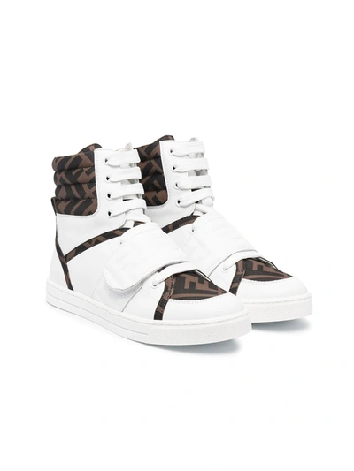 Fendi Teen Ff-print High-top Sneakers In Bianco-nero