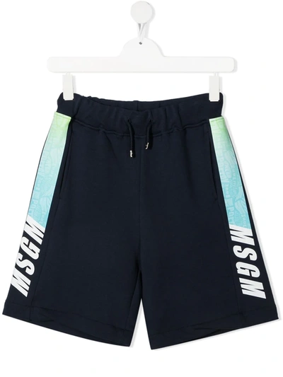 Msgm Teen Logo-stripe Shorts In Blue