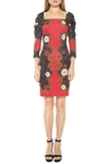 ALEXIA ADMOR SQUARE NECK PRINTED PUFF SLEEVE SHEATH DRESS,840738101798