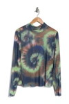 Afrm Mock Neck Long Sleeve Mesh Top In Soft Multi Spiral Ti