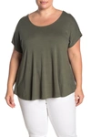 Bobeau Cross Back Short Sleeve Slub T-shirt In Olive