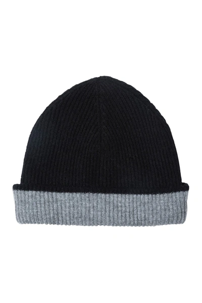 Amicale Cashmere Double Layer Knit Cuff Hat In Black/gry