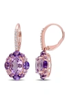 Delmar Sterling Silver Amethyst, White Topaz, & Rose De France Dangle Earrings In Purple
